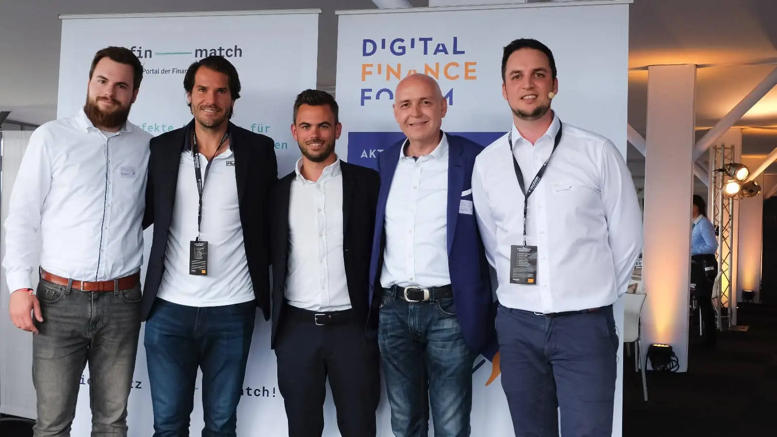 FinMatch AG News | 2. Digital Finance Forum | v.L. Benedigt Ilg, Tommy Haas, Ingmar Gutknecht, Martin Hipp, Frédéric Bierbrauer